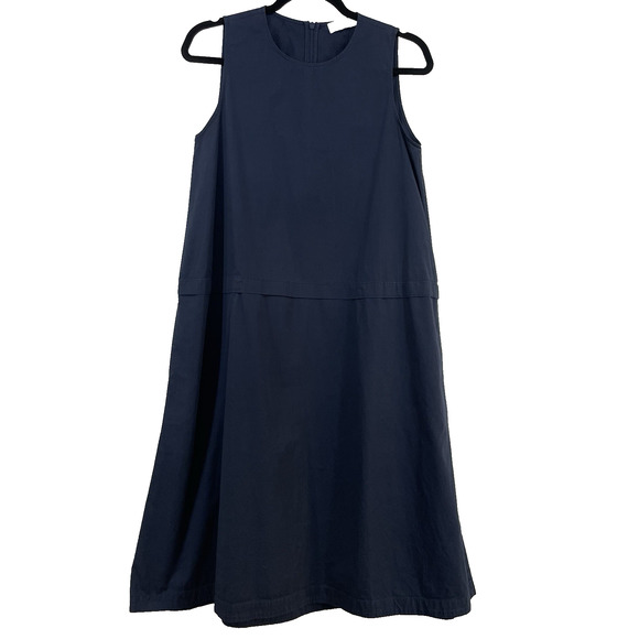 Everlane Size 2 Modest A-Line Poplin Dress Navy Blue Minimalist Sleeveless - Picture 1 of 6
